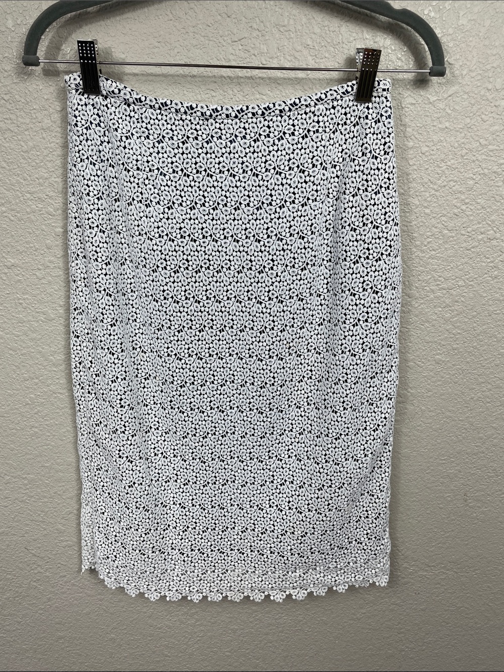 OSCAR by Oscar de la Renta White Guipure Floral Lace Pencil Skirt Sz 2